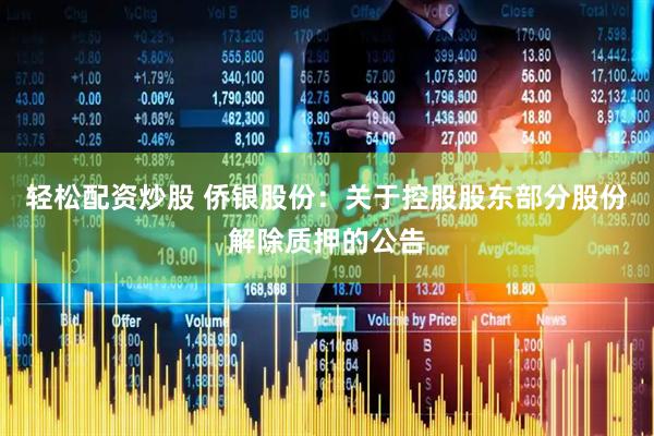 轻松配资炒股 侨银股份：关于控股股东部分股份解除质押的公告